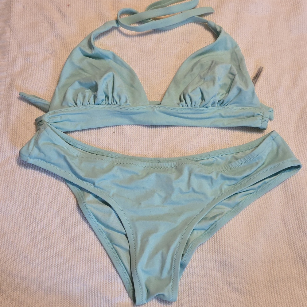 Victorias Secret Light Blue Triangle Bikini Set Large